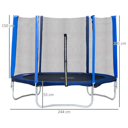 Elastic Trampoline for Children and Adults with Safety Net Padded Poles, Garden Trampoline, 244x244x205, Blue and Black