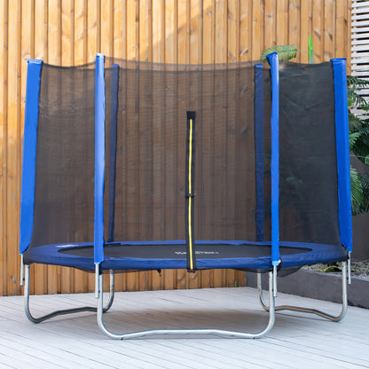 Elastic Trampoline for Children and Adults with Safety Net Padded Poles, Garden Trampoline, 244x244x205, Blue and Black