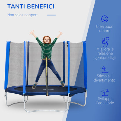 Elastic Trampoline for Children and Adults with Safety Net Padded Poles, Garden Trampoline, 244x244x205, Blue and Black