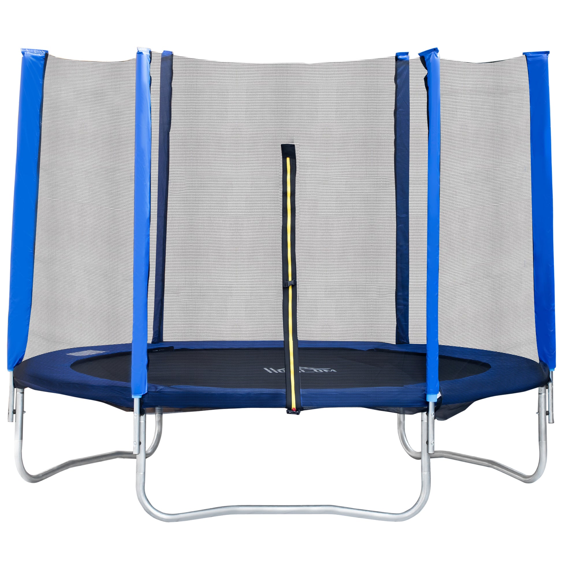 Elastic Trampoline for Children and Adults with Safety Net Padded Poles, Garden Trampoline, 244x244x205, Blue and Black