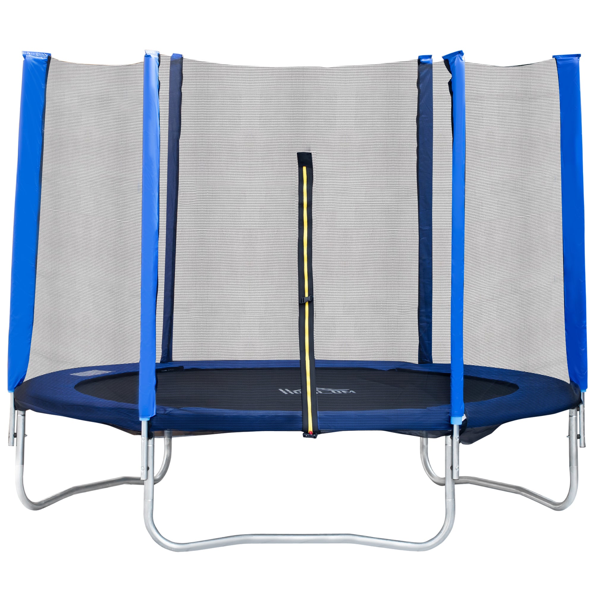 Elastic Trampoline for Children and Adults with Safety Net Padded Poles, Garden Trampoline, 244x244x205, Blue and Black