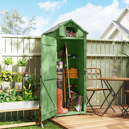 Wooden Garden Storage Shed with 3 Removable Shelves, Lockable Door, Asphalt Gable Roof & Window – 77 x 54.2 x 179 cm (Green)