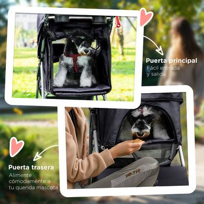 Folding Pet Stroller Pet Carrier for Small Dogs with Adjustable Canopy Storage Basket 2 Universal Wheels Load 15 kg 75x46x94 cm Black