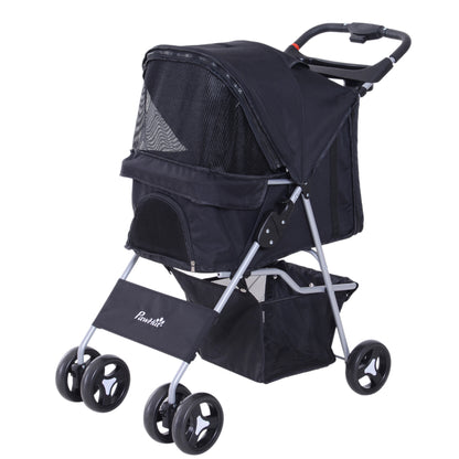 Folding Pet Stroller Pet Carrier for Small Dogs with Adjustable Canopy Storage Basket 2 Universal Wheels Load 15 kg 75x46x94 cm Black