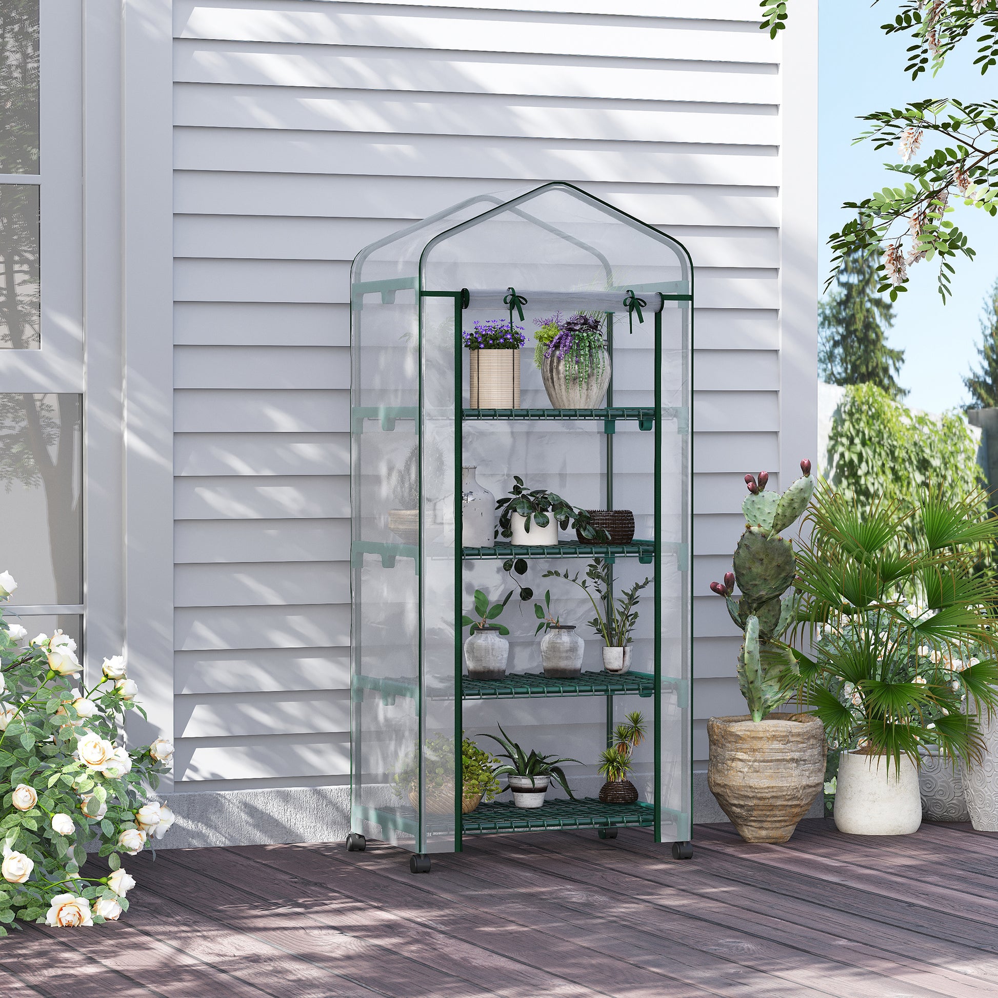Greenhouse with Roll, Shelves, Winterproof Steel Greenhouse, Greenhouse for Balcony, Garden, Tomato House 69 x 50 x 165 cm, Tomato Greenhouse for Tomatoes, Flowers, Plants Transparent