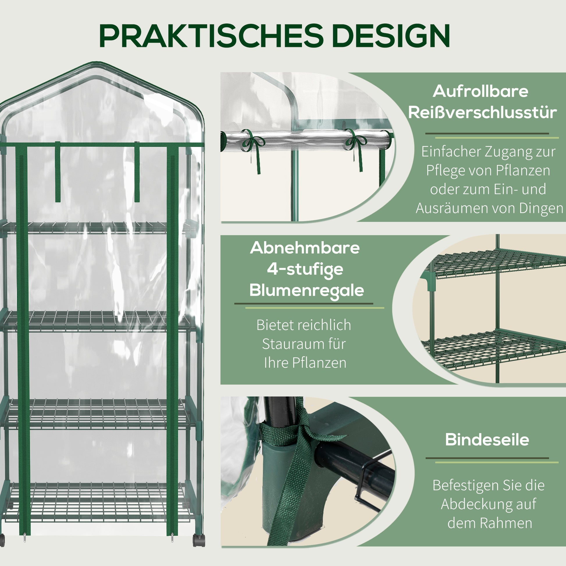 Greenhouse with Roll, Shelves, Winterproof Steel Greenhouse, Greenhouse for Balcony, Garden, Tomato House 69 x 50 x 165 cm, Tomato Greenhouse for Tomatoes, Flowers, Plants Transparent