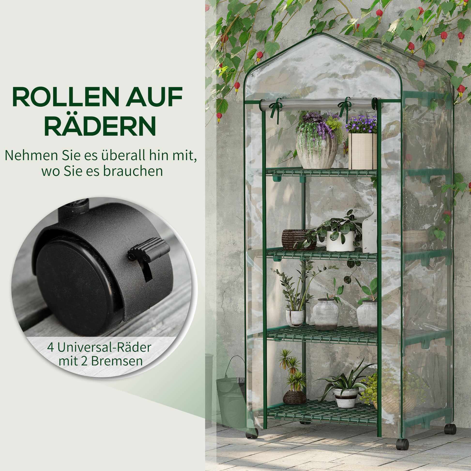 Greenhouse with Roll, Shelves, Winterproof Steel Greenhouse, Greenhouse for Balcony, Garden, Tomato House 69 x 50 x 165 cm, Tomato Greenhouse for Tomatoes, Flowers, Plants Transparent