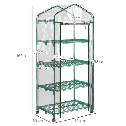 Greenhouse with Roll, Shelves, Winterproof Steel Greenhouse, Greenhouse for Balcony, Garden, Tomato House 69 x 50 x 165 cm, Tomato Greenhouse for Tomatoes, Flowers, Plants Transparent