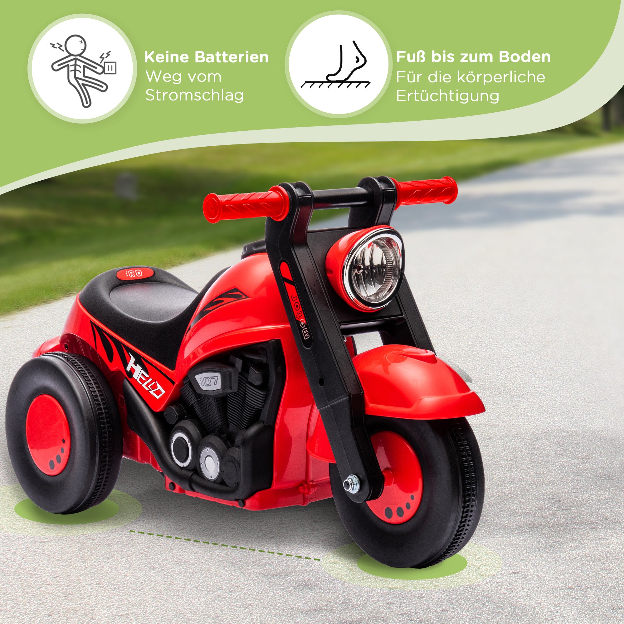 Kids Motorcycle, Slide Car with Music, Child Vehicle, 1.5V Kiddie Car with Bubbles, Tricycle Kids Motorcycle for Children 2-5 Years, up to 30 kg Load Capacity, Red