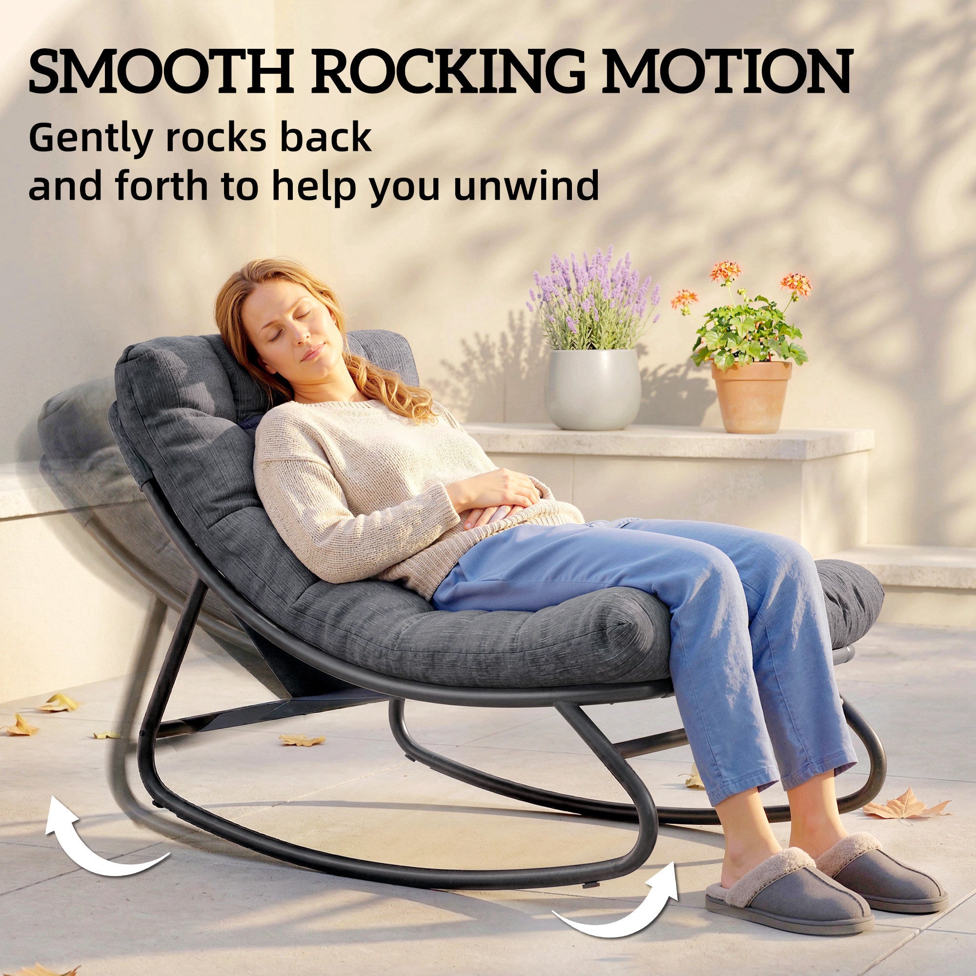 Swing Chair with Wide Mesh Seat and Thick Cushion, Outdoor Relaxing Rocker for Garden, Balcony & Patio, Up to 265 lb, 39.8 x 26.0 x 24.8 in, Gray