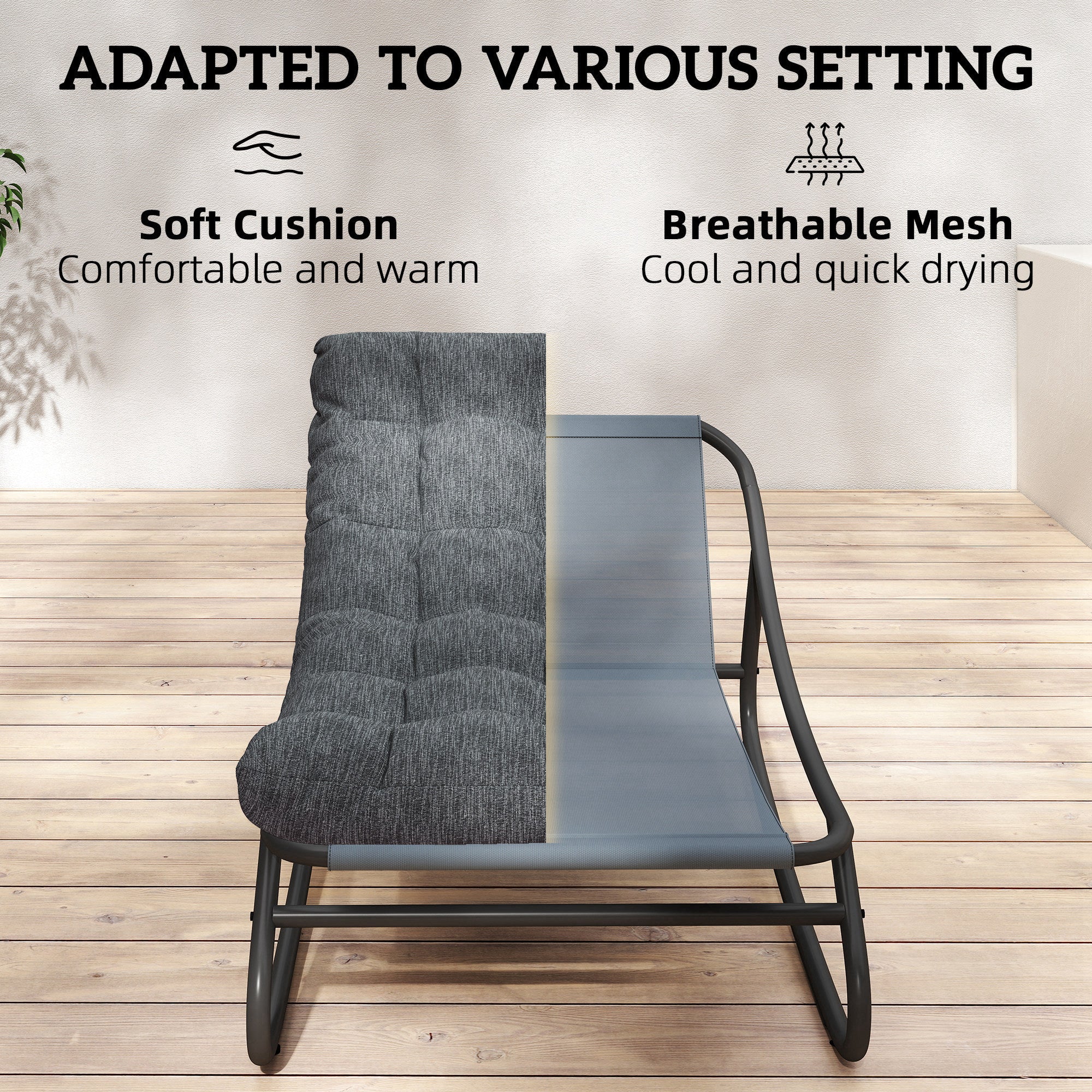 Swing Chair with Wide Mesh Seat and Thick Cushion, Outdoor Relaxing Rocker for Garden, Balcony & Patio, Up to 265 lb, 39.8 x 26.0 x 24.8 in, Gray