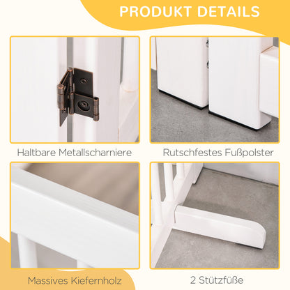 Free-Standing Dog Barrier with Feet 204 x 75 cm White Wood Dog Gate Stair Gate Door Guard Gate for Stairs, Doors, Kitchen, Hallway, 4 Panels