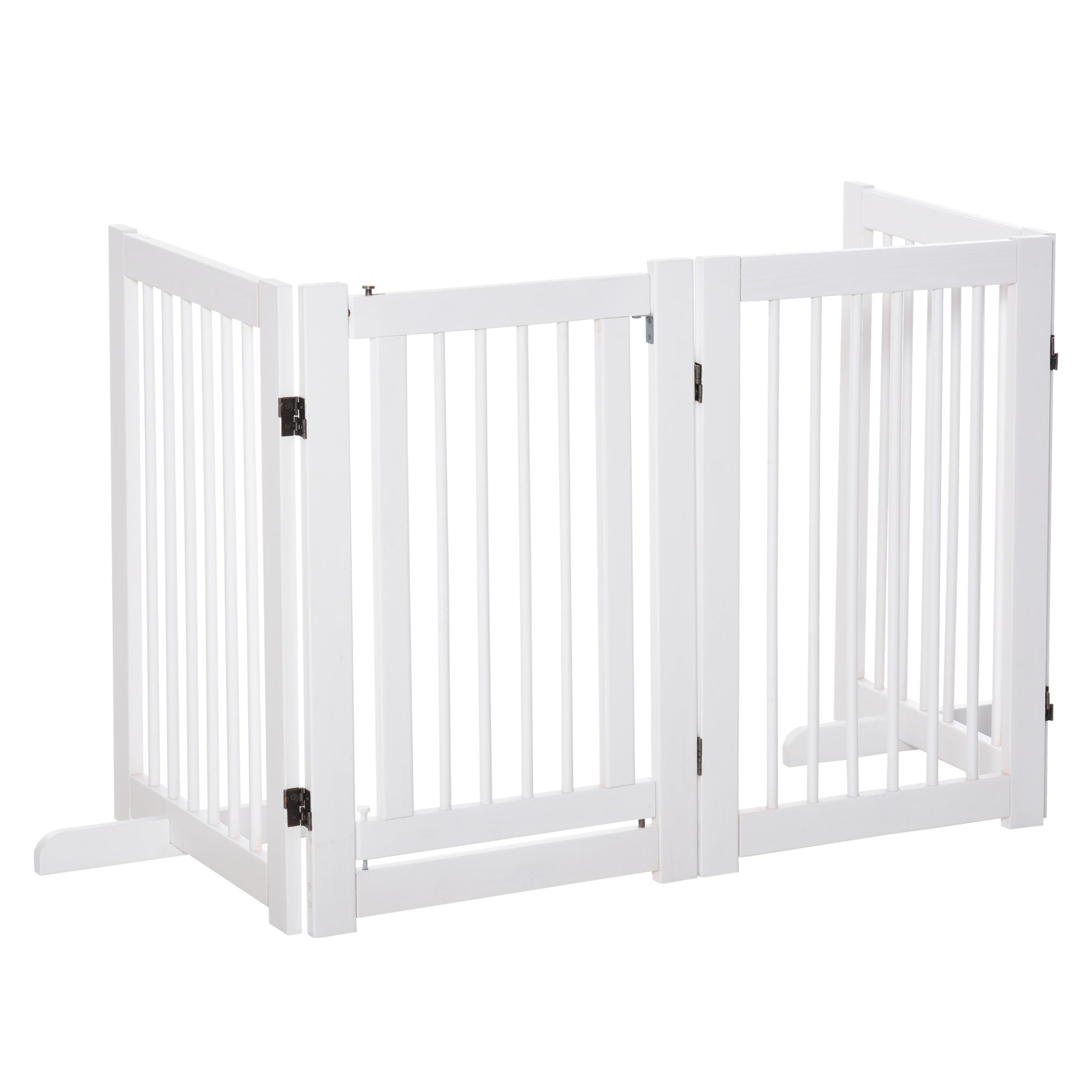 Free-Standing Dog Barrier with Feet 204 x 75 cm White Wood Dog Gate Stair Gate Door Guard Gate for Stairs, Doors, Kitchen, Hallway, 4 Panels