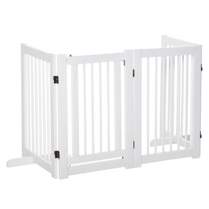 Free-Standing Dog Barrier with Feet 204 x 75 cm White Wood Dog Gate Stair Gate Door Guard Gate for Stairs, Doors, Kitchen, Hallway, 4 Panels