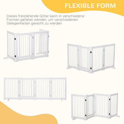 Free-Standing Dog Barrier with Feet 204 x 75 cm White Wood Dog Gate Stair Gate Door Guard Gate for Stairs, Doors, Kitchen, Hallway, 4 Panels