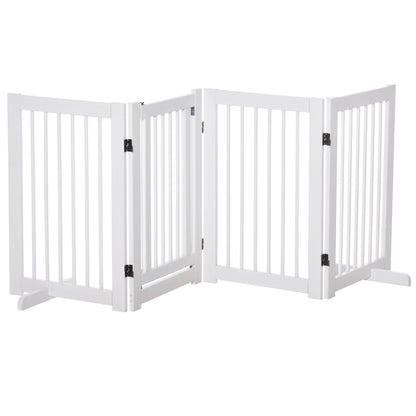 Free-Standing Dog Barrier with Feet 204 x 75 cm White Wood Dog Gate Stair Gate Door Guard Gate for Stairs, Doors, Kitchen, Hallway, 4 Panels
