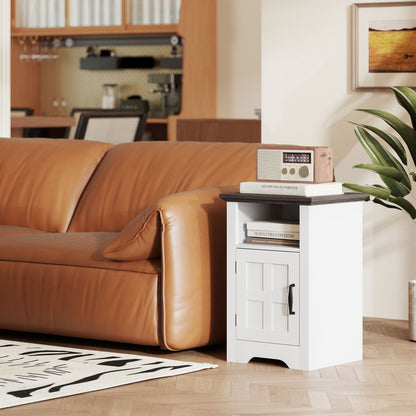 Set of 2 Side Tables for Living Room Nightstands with Barn-Style Door and Open Shelf Small Rustic Coffee Tables for Bedroom White