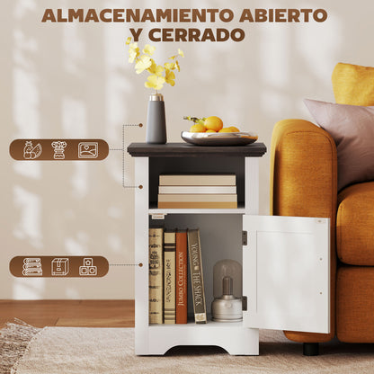 Set of 2 Side Tables for Living Room Nightstands with Barn-Style Door and Open Shelf Small Rustic Coffee Tables for Bedroom White