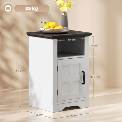 Set of 2 Side Tables for Living Room Nightstands with Barn-Style Door and Open Shelf Small Rustic Coffee Tables for Bedroom White