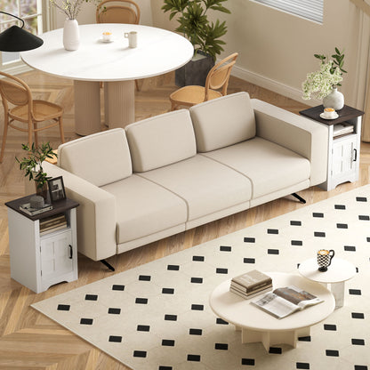 Set of 2 Side Tables for Living Room Nightstands with Barn-Style Door and Open Shelf Small Rustic Coffee Tables for Bedroom White