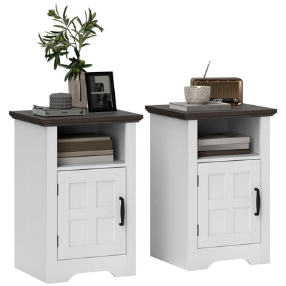 Set of 2 Side Tables for Living Room Nightstands with Barn-Style Door and Open Shelf Small Rustic Coffee Tables for Bedroom White