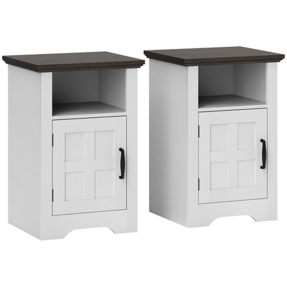 Set of 2 Side Tables for Living Room Nightstands with Barn-Style Door and Open Shelf Small Rustic Coffee Tables for Bedroom White