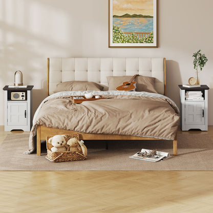 Set of 2 Side Tables for Living Room Nightstands with Barn-Style Door and Open Shelf Small Rustic Coffee Tables for Bedroom White