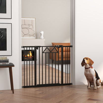 Adjustable Safety Barrier 74-100 cm Pet Gate with Automatic Lock Double Locking System and 2 Extensions 7/14cm for Doorway Hallway Stairway Black