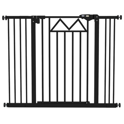 Adjustable Safety Barrier 74-100 cm Pet Gate with Automatic Lock Double Locking System and 2 Extensions 7/14cm for Doorway Hallway Stairway Black