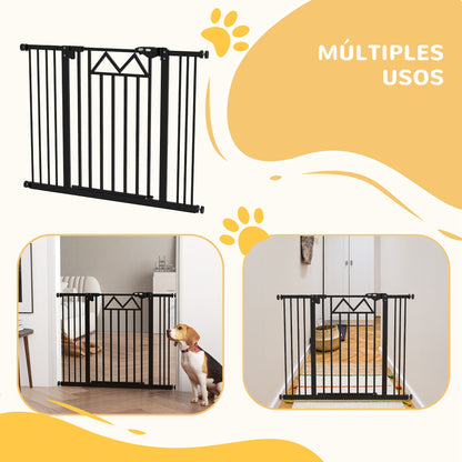 Adjustable Safety Barrier 74-100 cm Pet Gate with Automatic Lock Double Locking System and 2 Extensions 7/14cm for Doorway Hallway Stairway Black