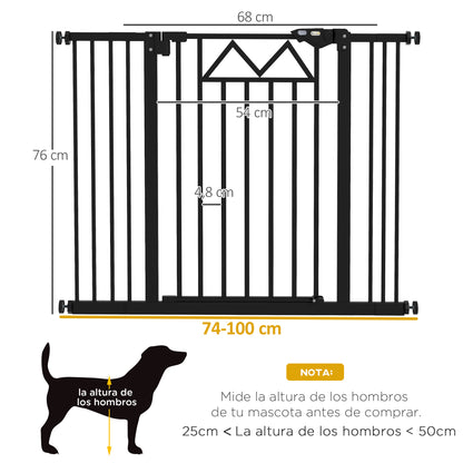 Adjustable Safety Barrier 74-100 cm Pet Gate with Automatic Lock Double Locking System and 2 Extensions 7/14cm for Doorway Hallway Stairway Black