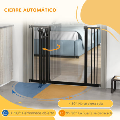 Adjustable Safety Barrier 74-100 cm Pet Gate with Automatic Lock Double Locking System and 2 Extensions 7/14cm for Doorway Hallway Stairway Black