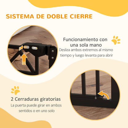 Adjustable Safety Barrier 74-100 cm Pet Gate with Automatic Lock Double Locking System and 2 Extensions 7/14cm for Doorway Hallway Stairway Black
