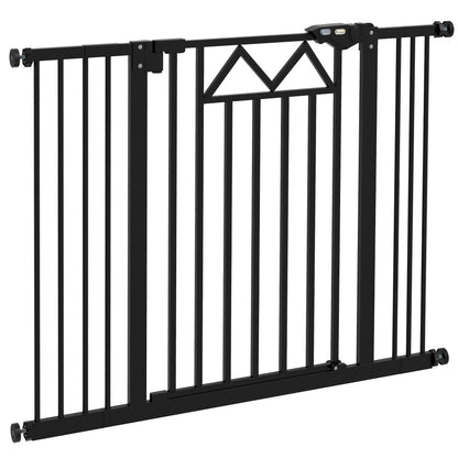 Adjustable Safety Barrier 74-100 cm Pet Gate with Automatic Lock Double Locking System and 2 Extensions 7/14cm for Doorway Hallway Stairway Black