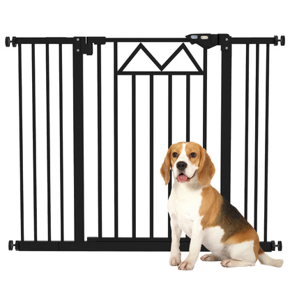 Adjustable Safety Barrier 74-100 cm Pet Gate with Automatic Lock Double Locking System and 2 Extensions 7/14cm for Doorway Hallway Stairway Black