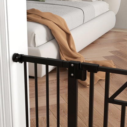 Adjustable Safety Barrier 74-100 cm Pet Gate with Automatic Lock Double Locking System and 2 Extensions 7/14cm for Doorway Hallway Stairway Black