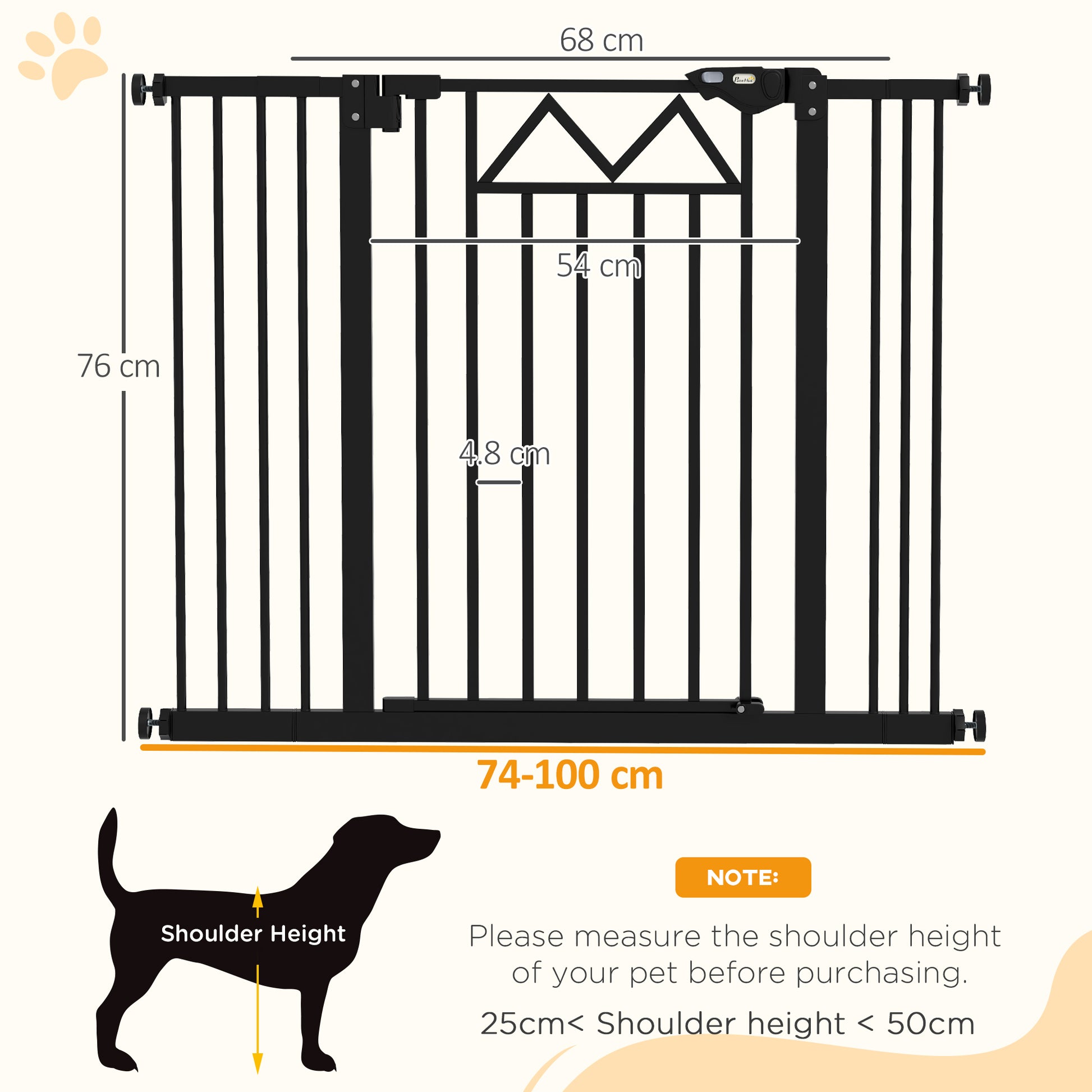 Adjustable Safety Barrier 74-100 cm Pet Gate with Automatic Lock Double Locking System and 2 Extensions 7/14cm for Doorway Hallway Stairway Black