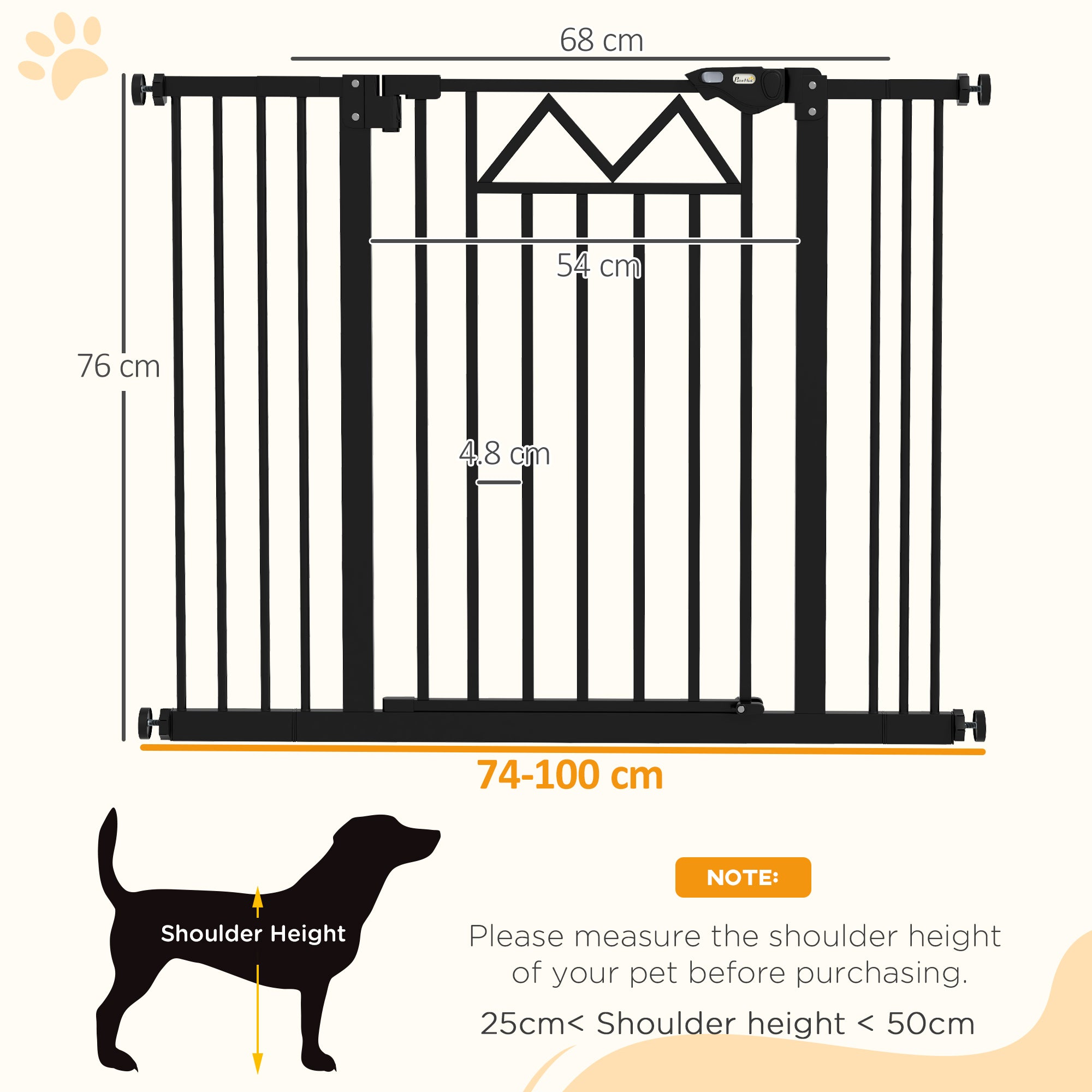Adjustable Safety Barrier 74-100 cm Pet Gate with Automatic Lock Double Locking System and 2 Extensions 7/14cm for Doorway Hallway Stairway Black