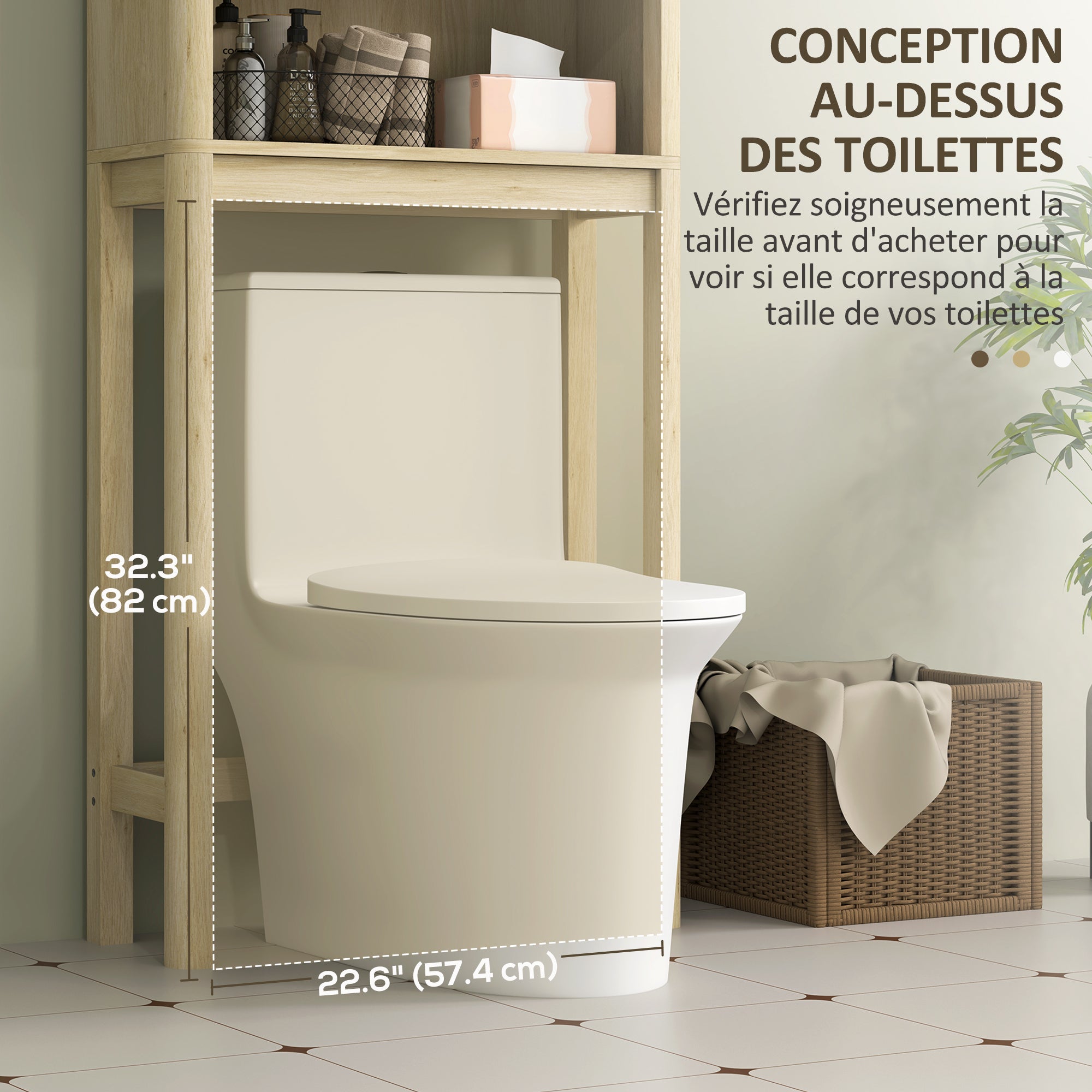 Over the Toilet Storage Cabinet Bathroom Storage Cabinet with Sliding Door, Compartments, and Adjustable Shelf, 65 x 25 x 170 cm, Natural Wood