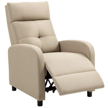 Recliner Armchair with Footrest, Linen-Look Upholstery, Pocket-Spring Seat, Reclines up to 155°, Supports up to 331 lb – Beige