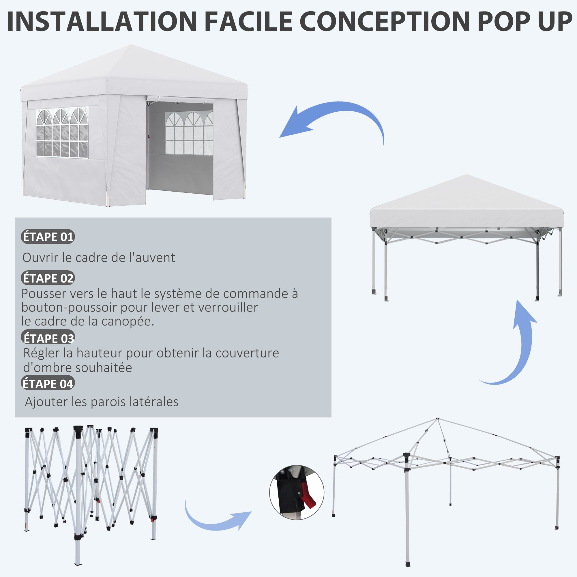 Pop-Up Folding Garden Gazebo Marquee Event Tent 3 x 3m Anti-UV 30+ with Windows Side Panels White Carry Bag