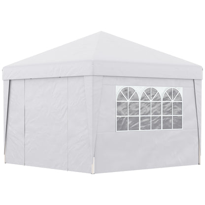 Pop-Up Folding Garden Gazebo Marquee Event Tent 3 x 3m Anti-UV 30+ with Windows Side Panels White Carry Bag
