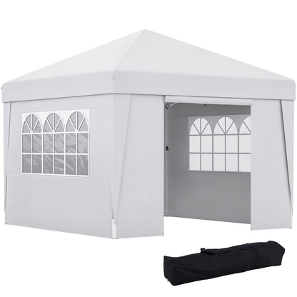 Pop-Up Folding Garden Gazebo Marquee Event Tent 3 x 3m Anti-UV 30+ with Windows Side Panels White Carry Bag
