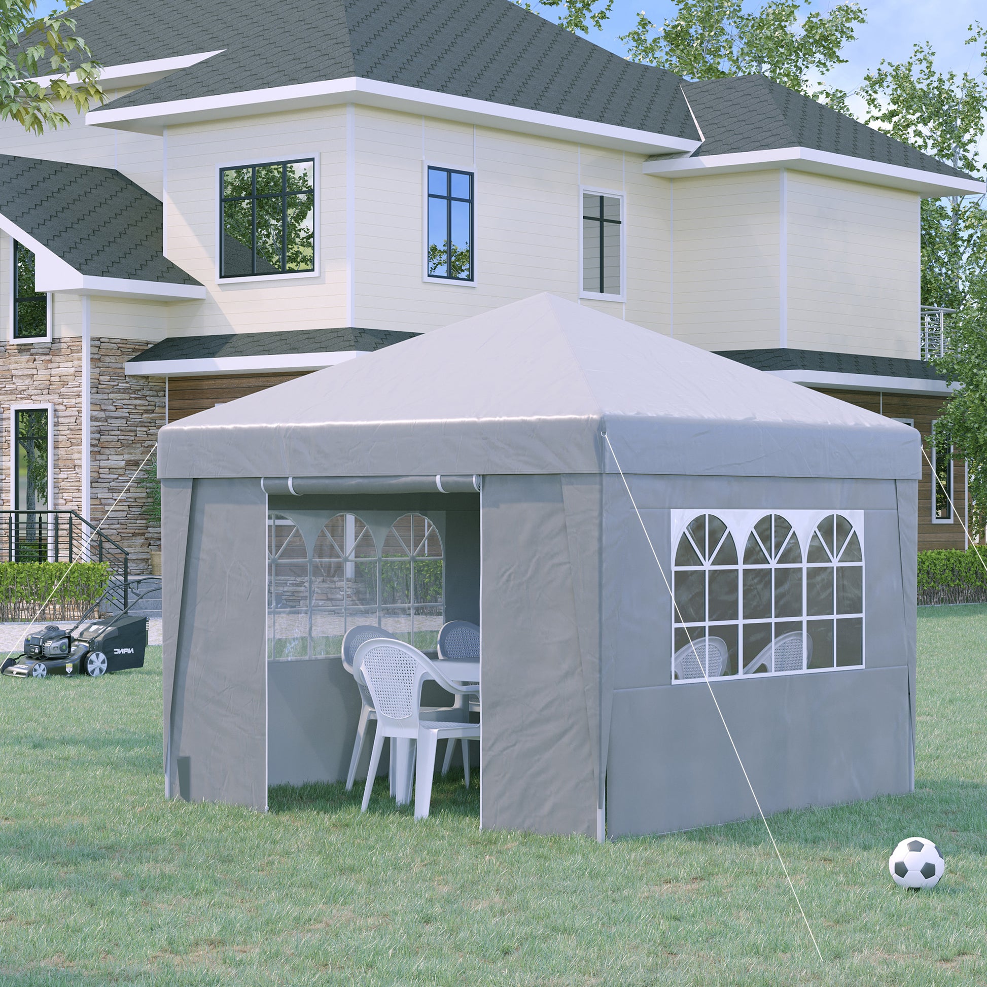 Pop-Up Folding Garden Gazebo Marquee Event Tent 3 x 3m Anti-UV 30+ with Windows Side Panels White Carry Bag