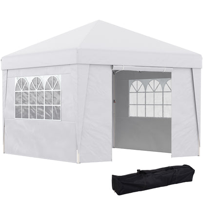 Pop-Up Folding Garden Gazebo Marquee Event Tent 3 x 3m Anti-UV 30+ with Windows Side Panels White Carry Bag