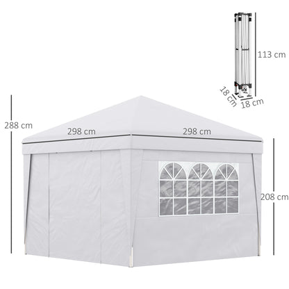 Pop-Up Folding Garden Gazebo Marquee Event Tent 3 x 3m Anti-UV 30+ with Windows Side Panels White Carry Bag