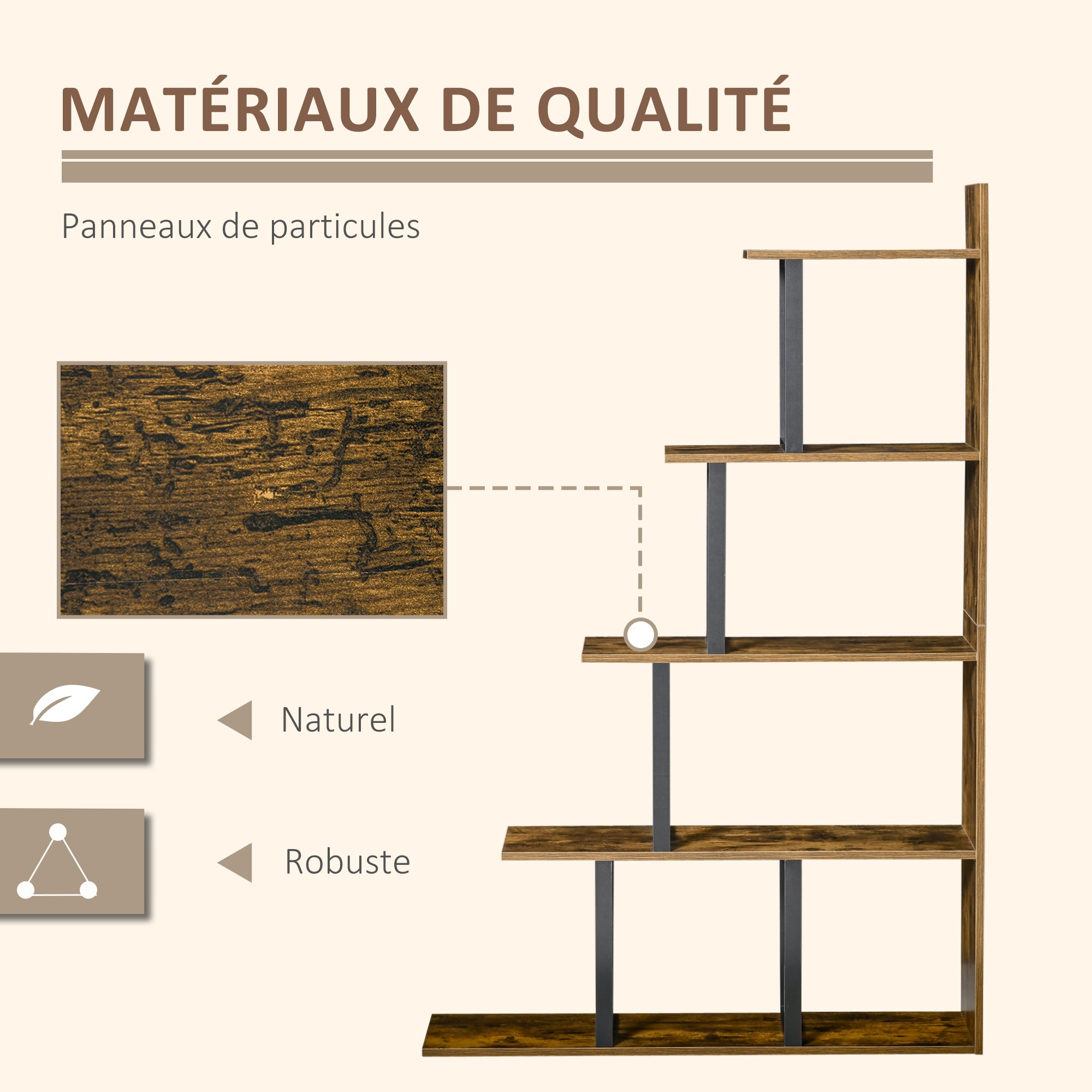 Industrial Style Staircase 5-Shelf Bookcase Room Divider 102 x 30 x 160 cm Rustic Brown
