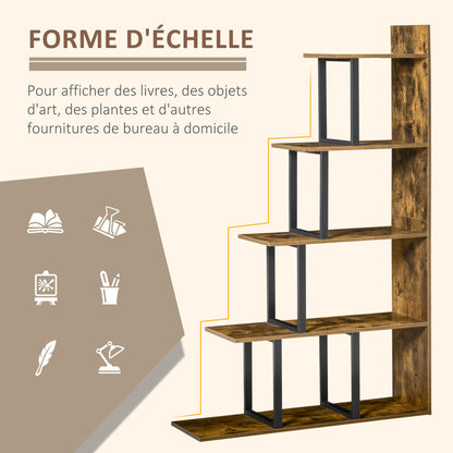 Industrial Style Staircase 5-Shelf Bookcase Room Divider 102 x 30 x 160 cm Rustic Brown