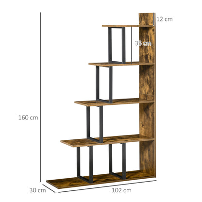 Industrial Style Staircase 5-Shelf Bookcase Room Divider 102 x 30 x 160 cm Rustic Brown