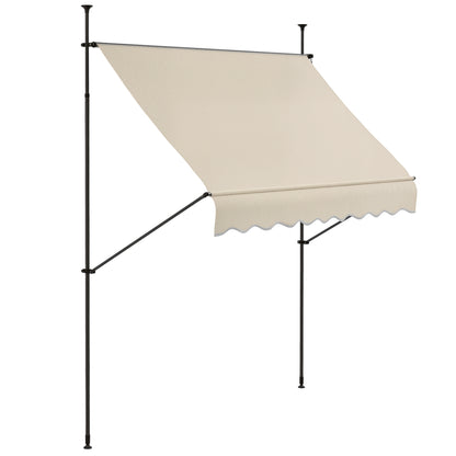 Freestanding Manual Retractable Awning 2.5L x 1.2W x 2.1-3H m Adjustable Tilt for Balcony without Drilling Holes Aluminum Metal Polyester Sand